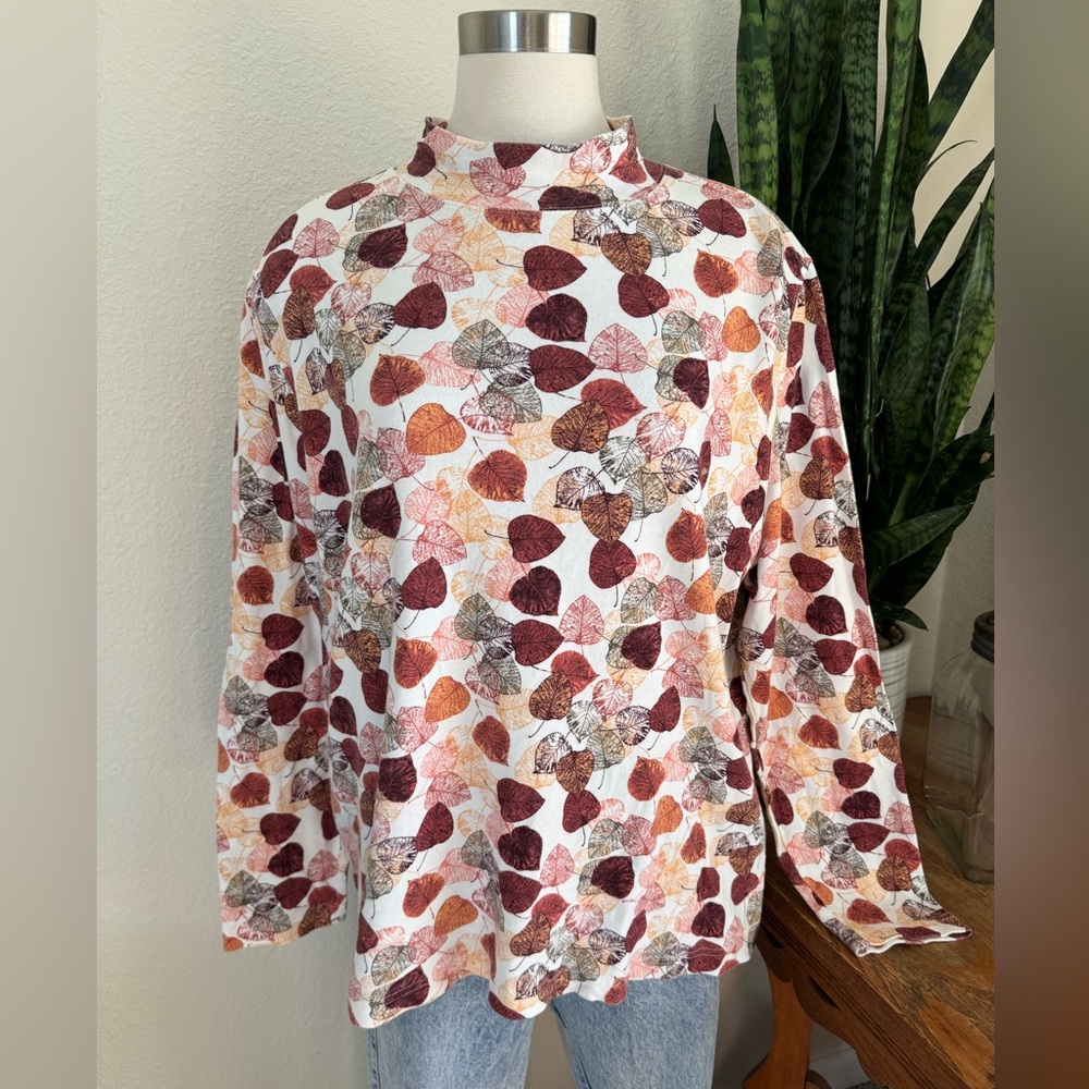 Vintage Fall Leaf Turtleneck Top‎ 100% Cotton teacher size 2X